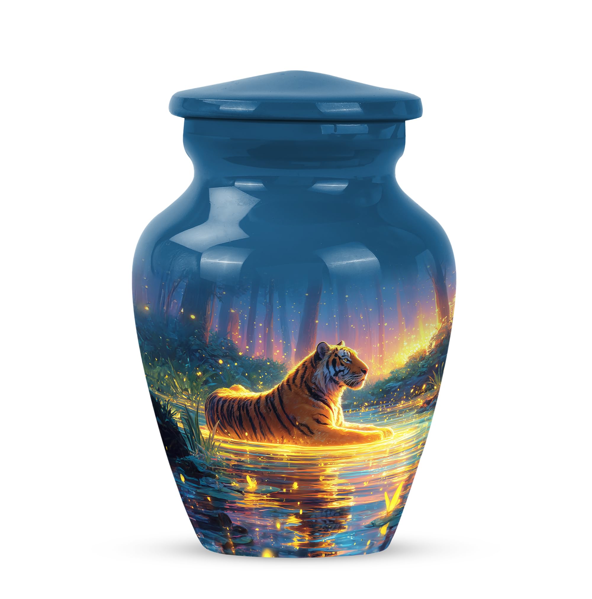 Tiger with Water Funeral Urn for Human Ashes, Unique and Decorative Urns for Male and Female, Small Keepsake Urn for Humans Ash, Memorial Gifts for Family, 3 Inch Mini Keepsakes Urns, Blue and Yellow