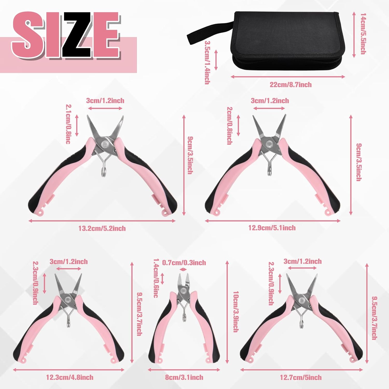 5 Pieces Mini Pliers Set Includes Long Nose, Round Nose, Flat Nose, Bent Nose and Diagonal Plier, Small Precision Pliers for Making Crafts, Electronic Repairing & Jewelry, with Pouch