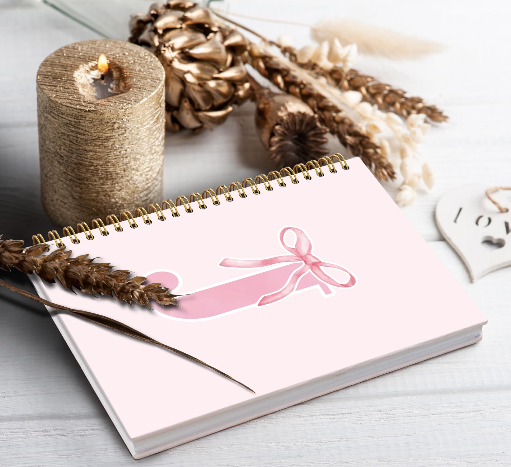 foedor Cuaderno de Diario con Lazo Rosa para Niñas, Diario Personalizado con Inicial J para Adolescentes, Regalos Bordados para Mujeres, Divertido Cuaderno de Espiral de Tapa Dura 14 x 21 cm