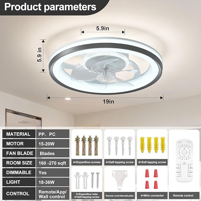 Ventilador de Techo 19 Pulgadas Con Luz y Control Remoto 6 V miniatura 5