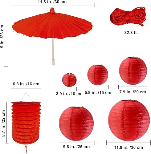 Miniatura 4 de Winlyn 20 linternas de papel redondas decorativas para Año Nuevo chino, rojo, dorado, blanco, farolillos de papel colgantes para fiesta, chinos,