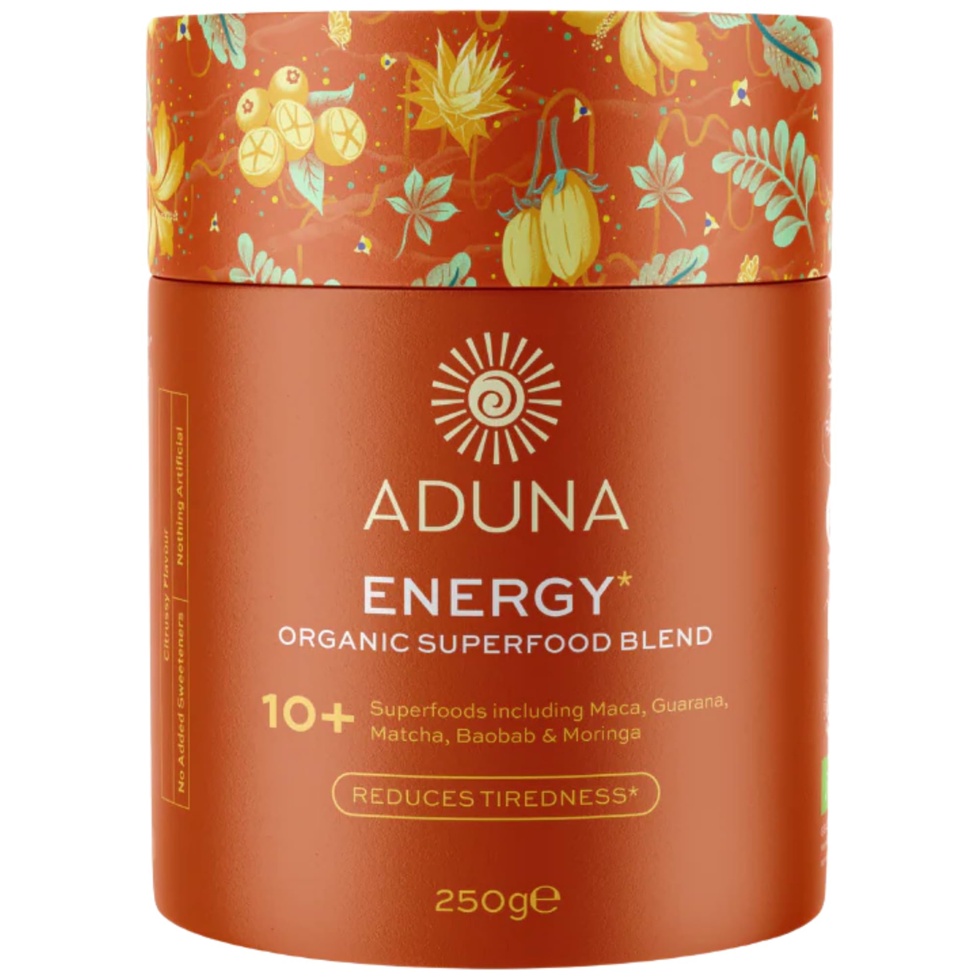 Aduna Organic Energy Superfood Blend | 100% Natural Stir-in Blend With 10+ Superfoods for Natural Energy, Focus & Reduced Tiredness | Vegan Powder for Yoghurt, Juices, & Smoothies | 250g