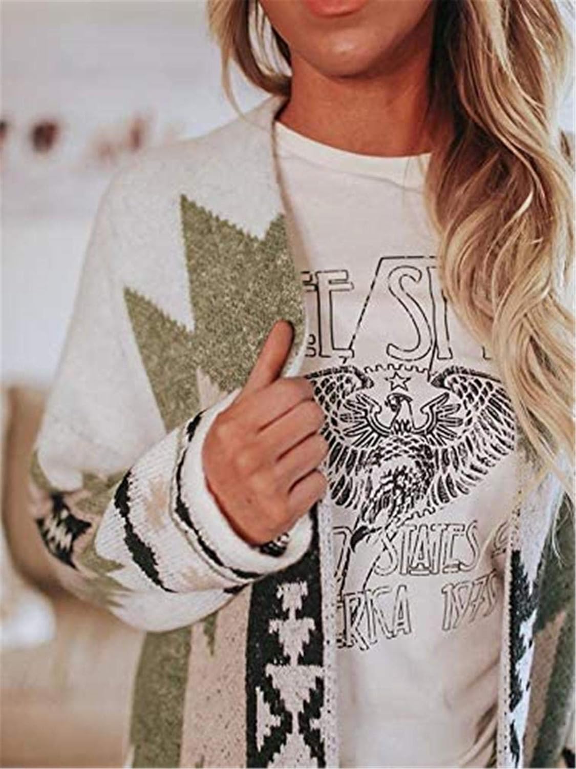 Jawint Women Vintage Tribal Knitted Cardigan Sweater Coat Western Casual Open Front Outwear with Pocket - Image 4