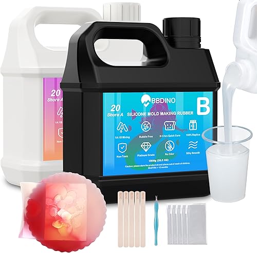 BBDINO Kit de fabricación de moldes de silicona, silicona 20A translúcida 4.4 libras, silicona líquida para hacer moldes 11 por volumen, ideal para