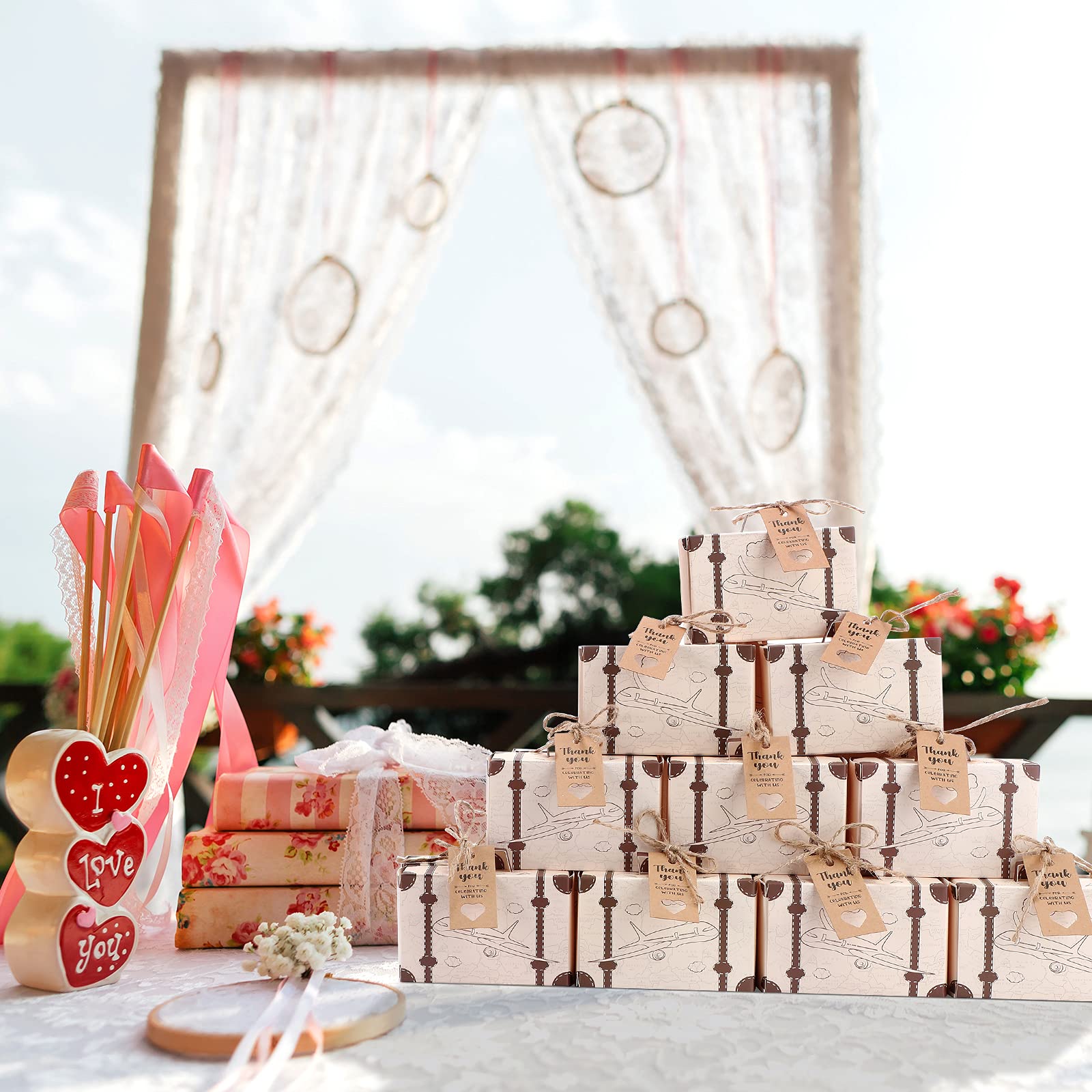 50 Sets Mini Suitcase Boxes, Small Candy Boxes, Travel Themed Wedding