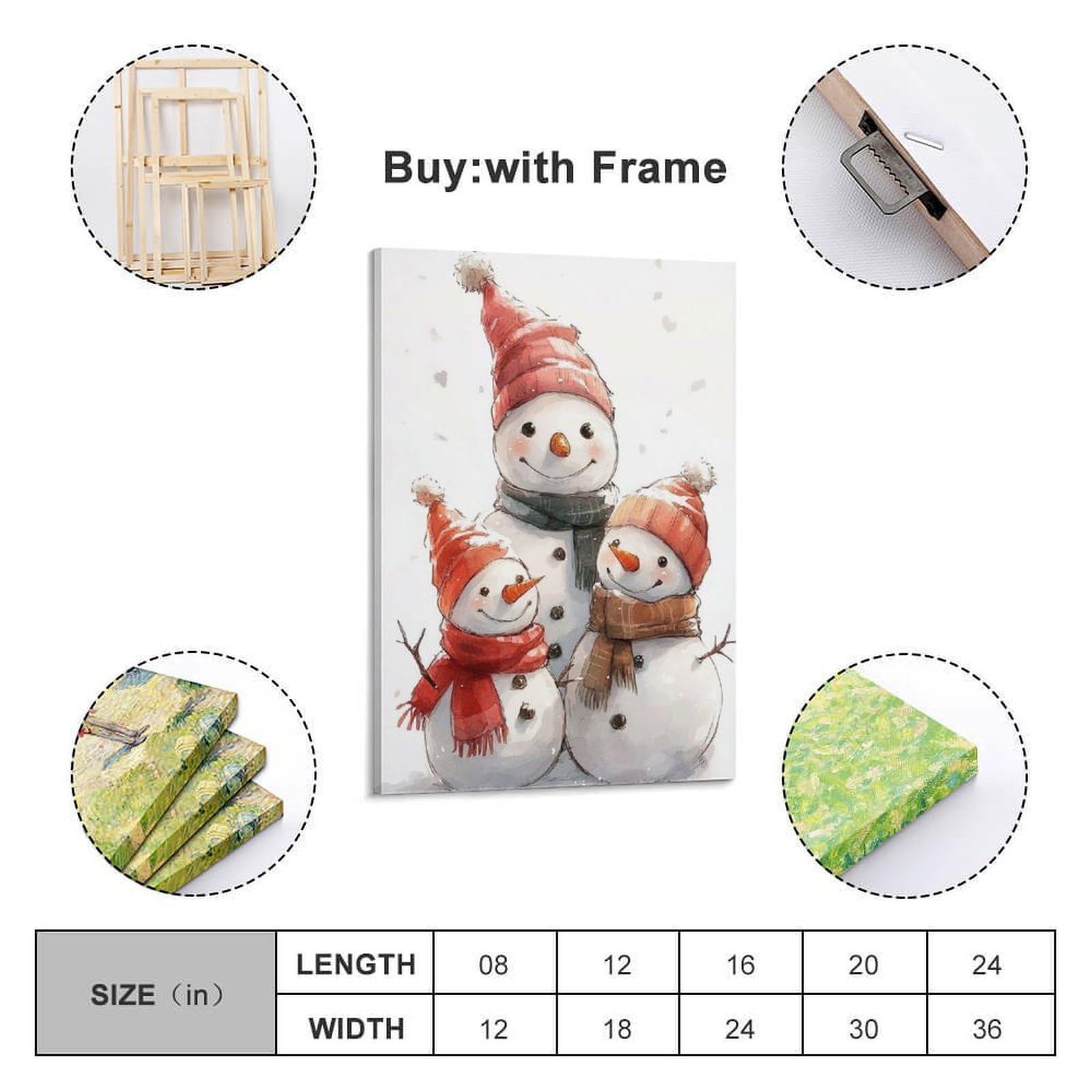 CWLLOG Stampe artistiche da parete su tela, poster natalizio ad acquerello, pupazzi di neve, stile familiare, giocoso, festival, decorazione moderna per soggiorno e camera da letto, 40 x 60 cm