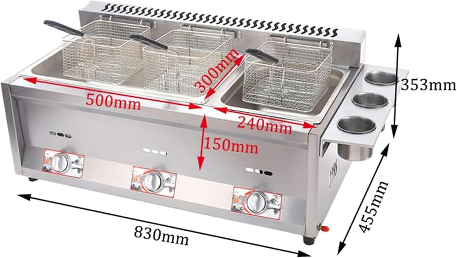 18 Liters Gas Fryer Large Capacity Chips Fryer Machine Stainless Steel Fryer Commercial Deep Fat Fryer with Deep Fryer Baskets for Restaurant Kitchen,6L+6L+6L