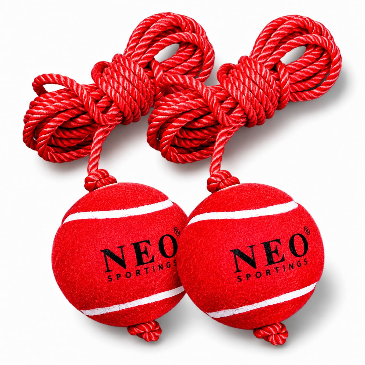 Neo Sportings Heavy Tennis Red Hanging Ball, Two Knots, 3.6 metres Nylon Rope (Red Rope, Pack of 2)