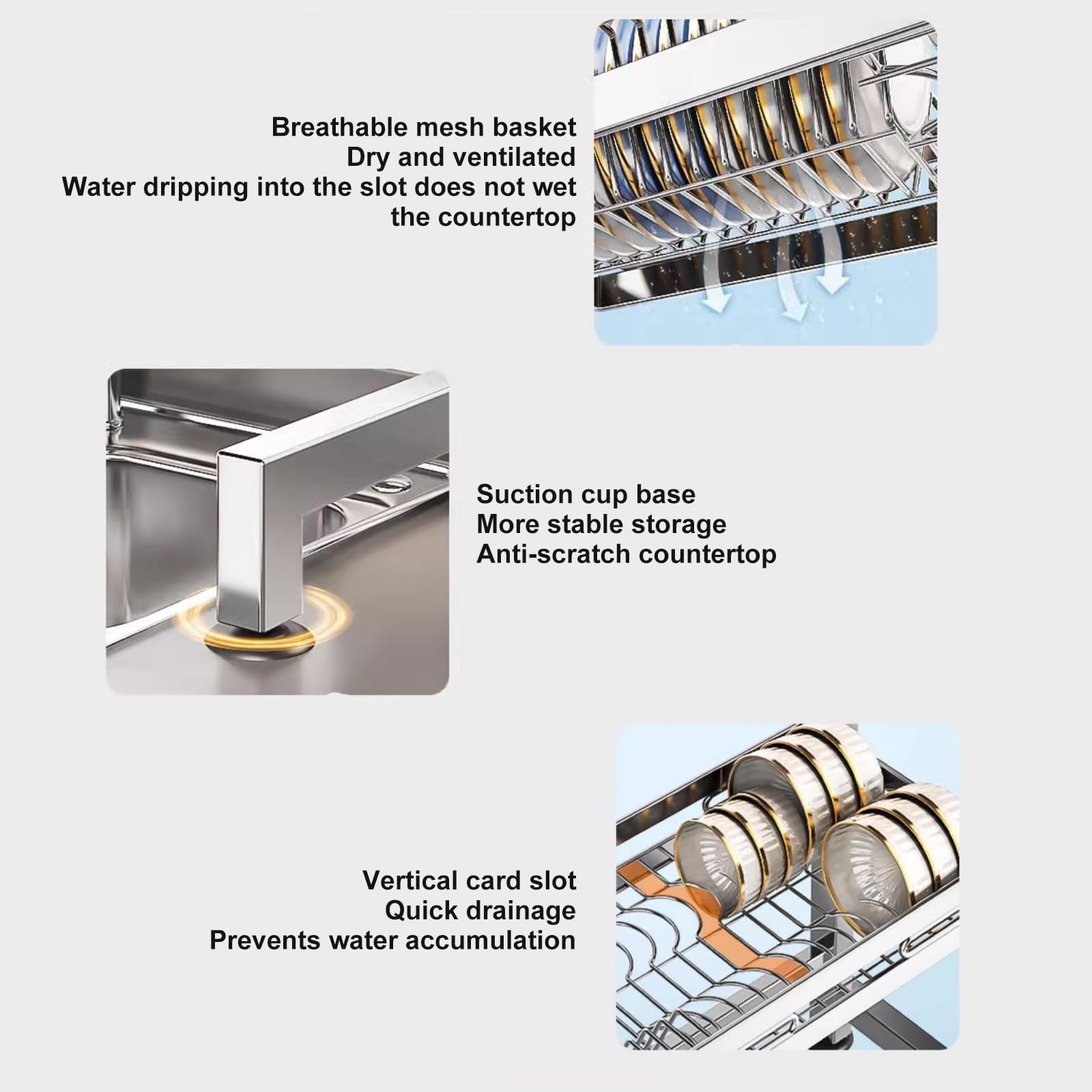 Escurridor de platos de acero inoxidable 304 para platos, vasos, cuencos y cubiertos (dimensiones: 85 cm)