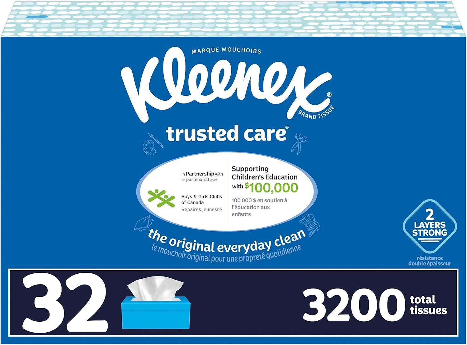 Kleenex Trusted Care Everyday Facial Tissues, Hypoallergenic, 32 Flat