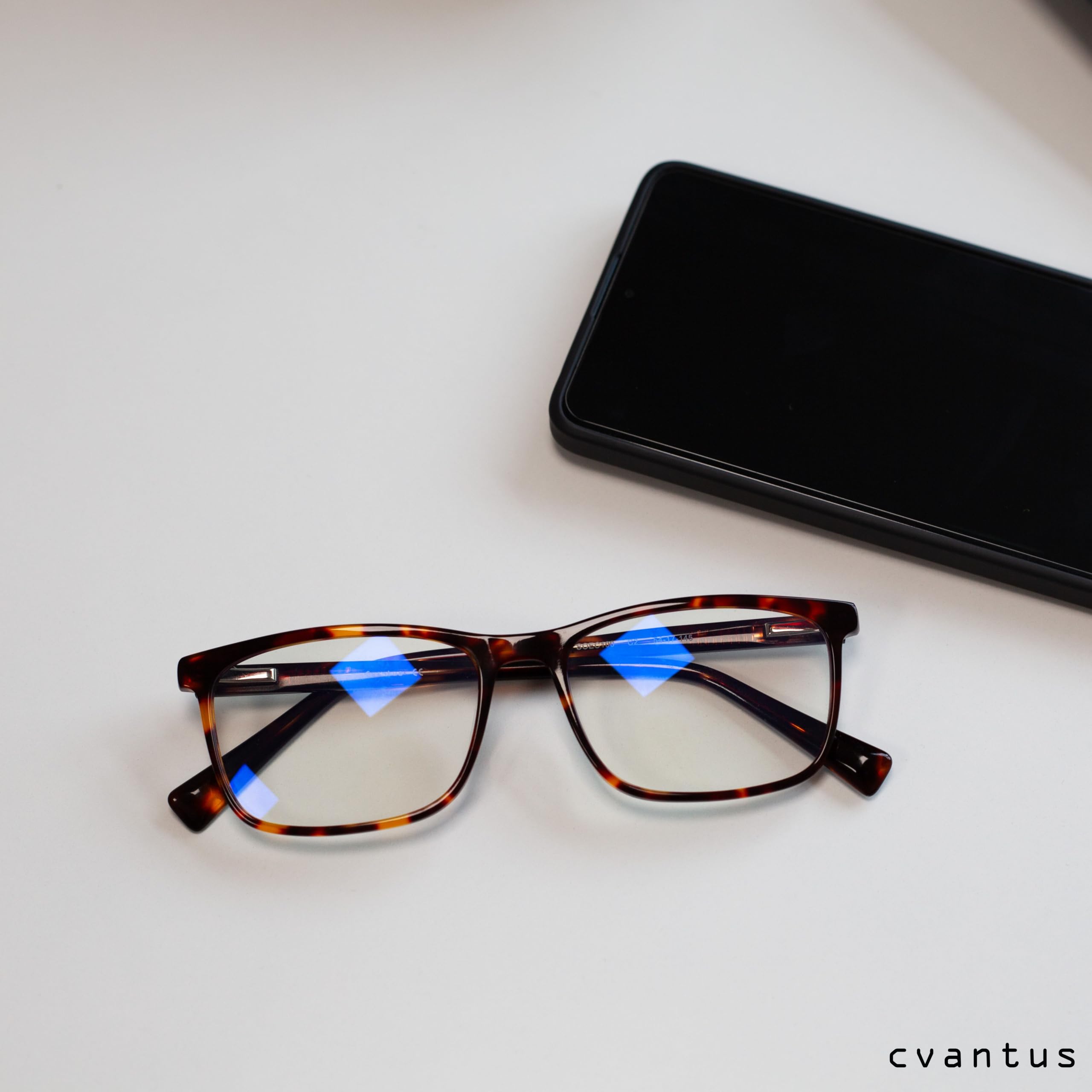 Cvantus Premium Blaulichtfilter Brille Herren & Damen | Blaulicht- und UV-Blocker, Antireflex, Antistatisch | Tortoiseshell Blaufilter Brille Quadratisch | Verschreibungsqualität, Gemacht von Optikern