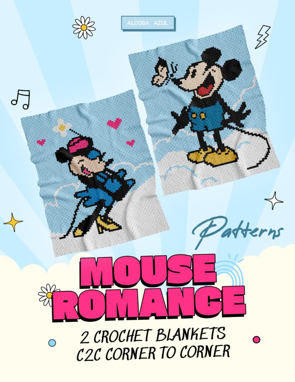 Two C2C Blanket Crochet Pattern: "Mouse Romance" Book | Corner-to-Corner Cartoon Design for Handcrafted Afghans, Lapghans, and Crib Throws | Step-by-Step Color Block & Written Instructions Included