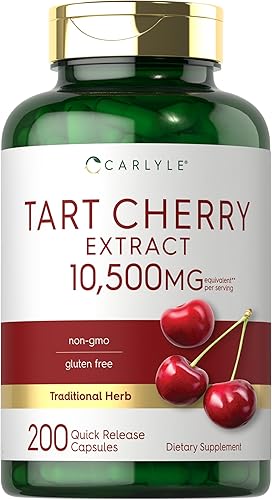 Cápsulas de cereza ácida 10500 mg 200 píldoras Potencia máxima Sin OMG sin gluten Extracto de jugo de cereza ácida por Carlyle
