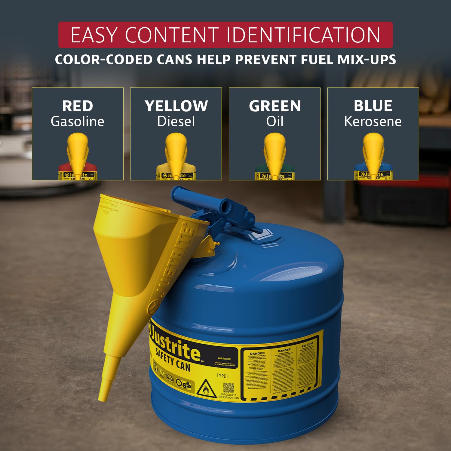 Justrite Safety Can - Kerosene Can, Blue -6 Justrite Safety Can - Kerosene Can, Blue -6
