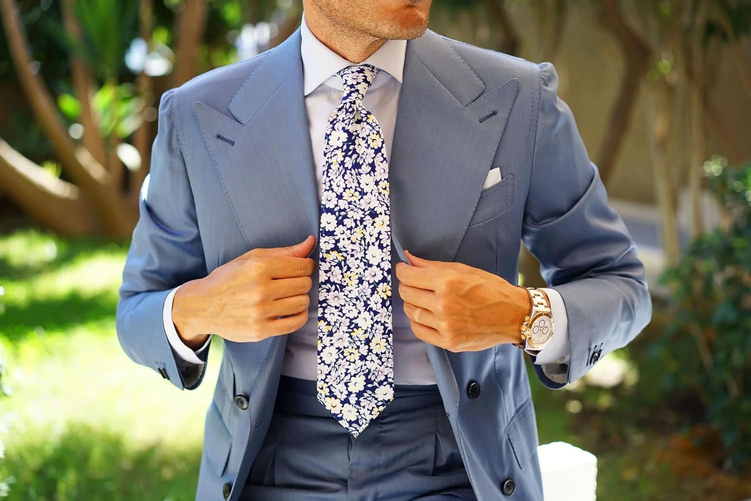 OTAA Puerto Rico White Flower Necktie Casual Ties for Men - Perfect Neck Tie for Groomsmen Wedding Ties or Formal Occasions - Ideal Gifts for Him