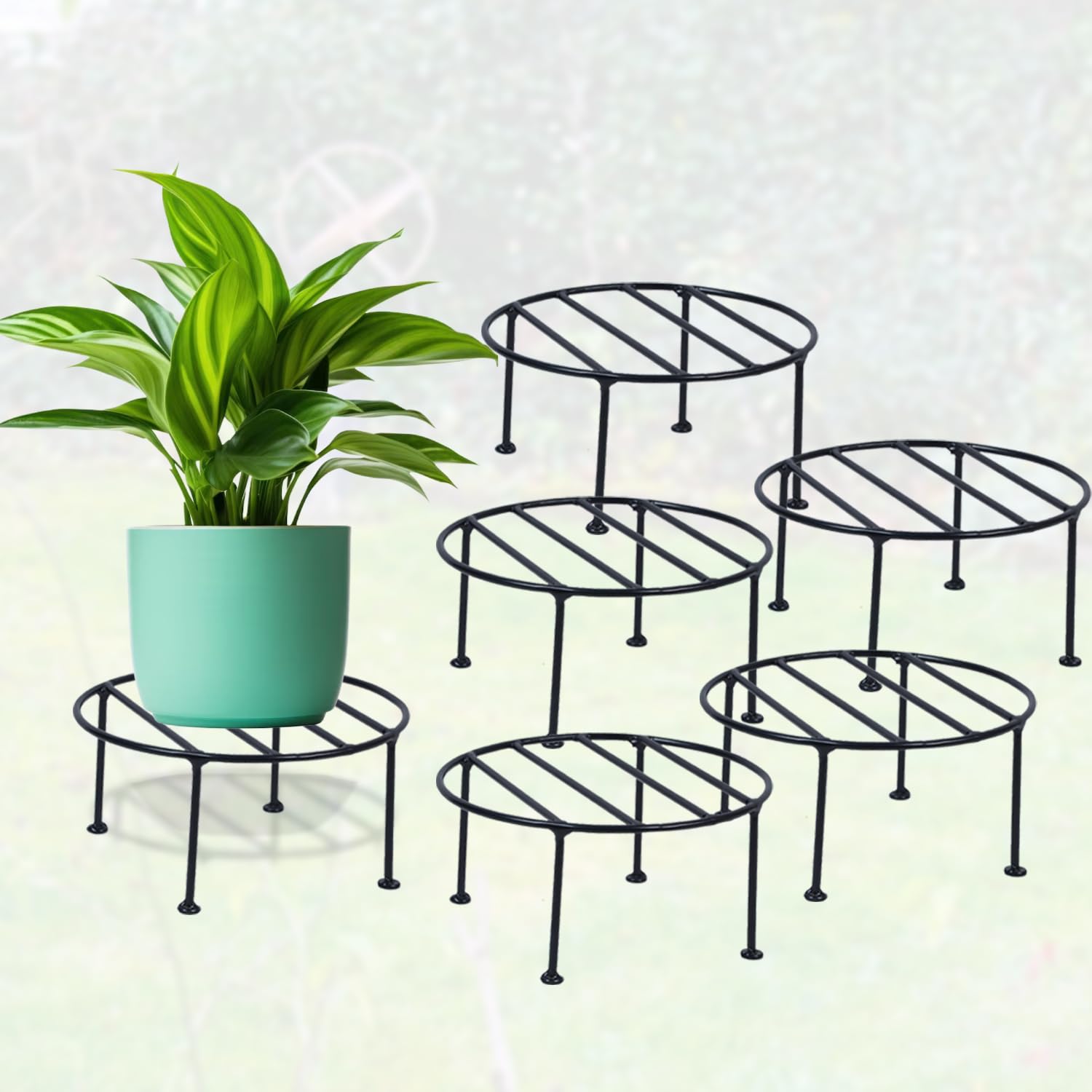 NAYRA Plant Round Stand Galvanised Metal Flower Pot stand Gamla Support Corner Rack Outdoor Display Shelf for Home Garden Balcony Decoration stand set of 6 [Black]-image-12