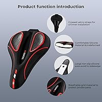 Vista 4 de YOUNGDO Cojín de asiento de bicicleta con funda impermeable, almohadilla de asiento de bicicleta de gel para sillín estrecho, absorción de golpes