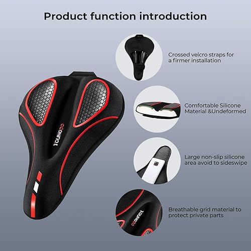 Miniatura 6 de YOUNGDO Cojín de asiento de bicicleta con funda de asiento de bicicleta de gel impermeable, 2 unidadesjuego, 11.2 x 7.4, cojín de asiento de