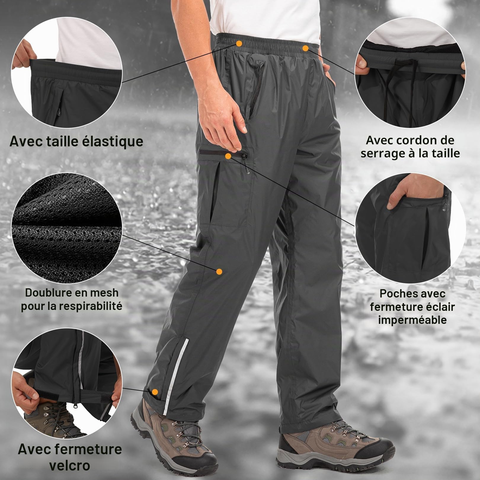 Pantalon Pluie Homme Imperméable Imperméable et Coupe-Vent Pantalon pour La Pêche, Le Golf, La Moto, Le Cyclisme