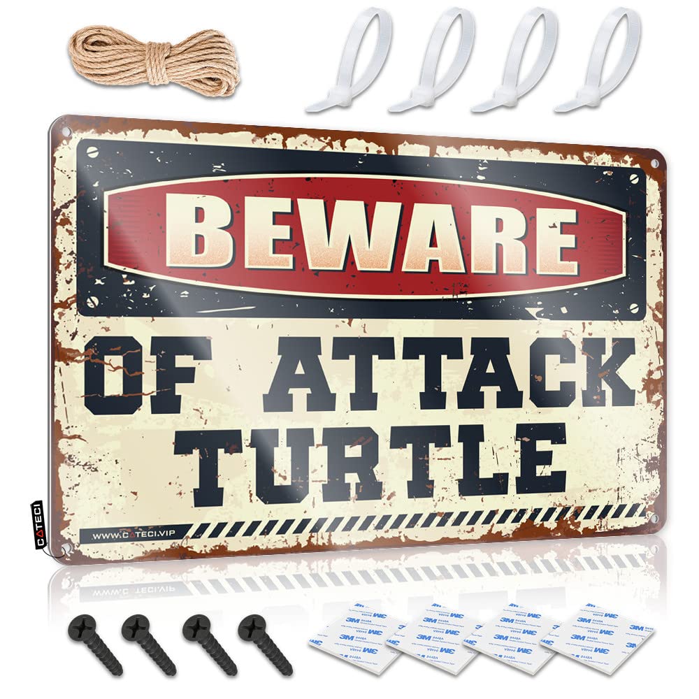 STWNVOITV Outdoor Bar Decor Beware Of Attack Turtle Tin Sign Outdoor Bar Decor Door Signs For Bedroom(30X40CM)