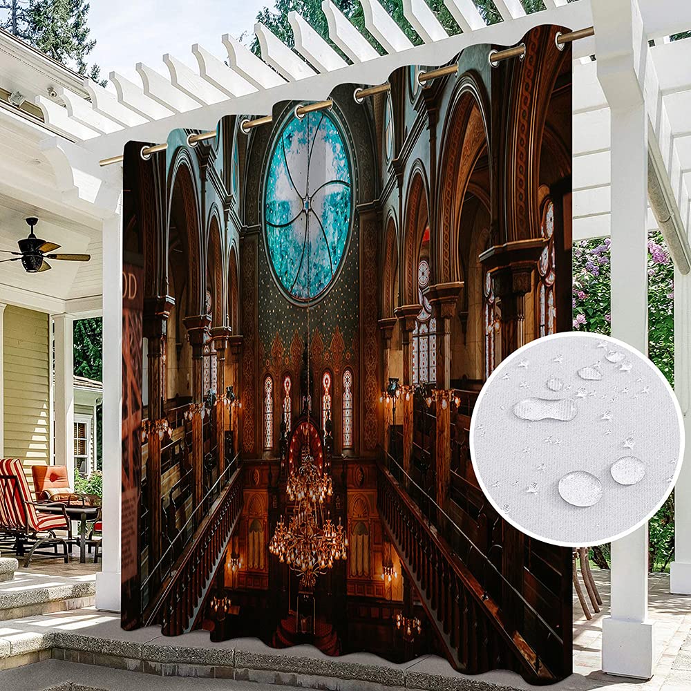 Balcony Curtains Waterproof Window Drapes Outdoor Waterproof Old Castle Brick Wall Printing Shades for Living Room Patio Porch Pergola Cabana Gazebo Grommet Top One Panel(15 92