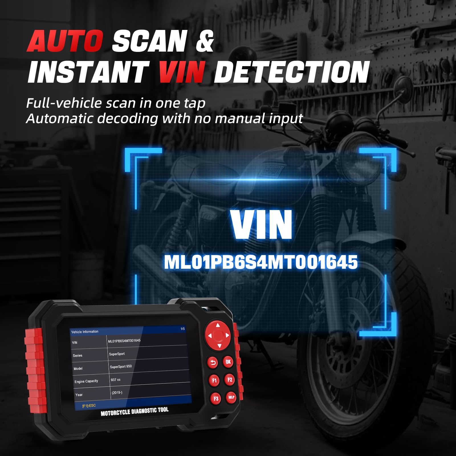 Outil de Diagnostic Scanner Moto M7, Lecteur de Codes OBDII Moto pour Système ABS avec Scan Automatique & Détection Instantanée VIN pour Honda Harley 70+ Marques 100 Fonctions de Service