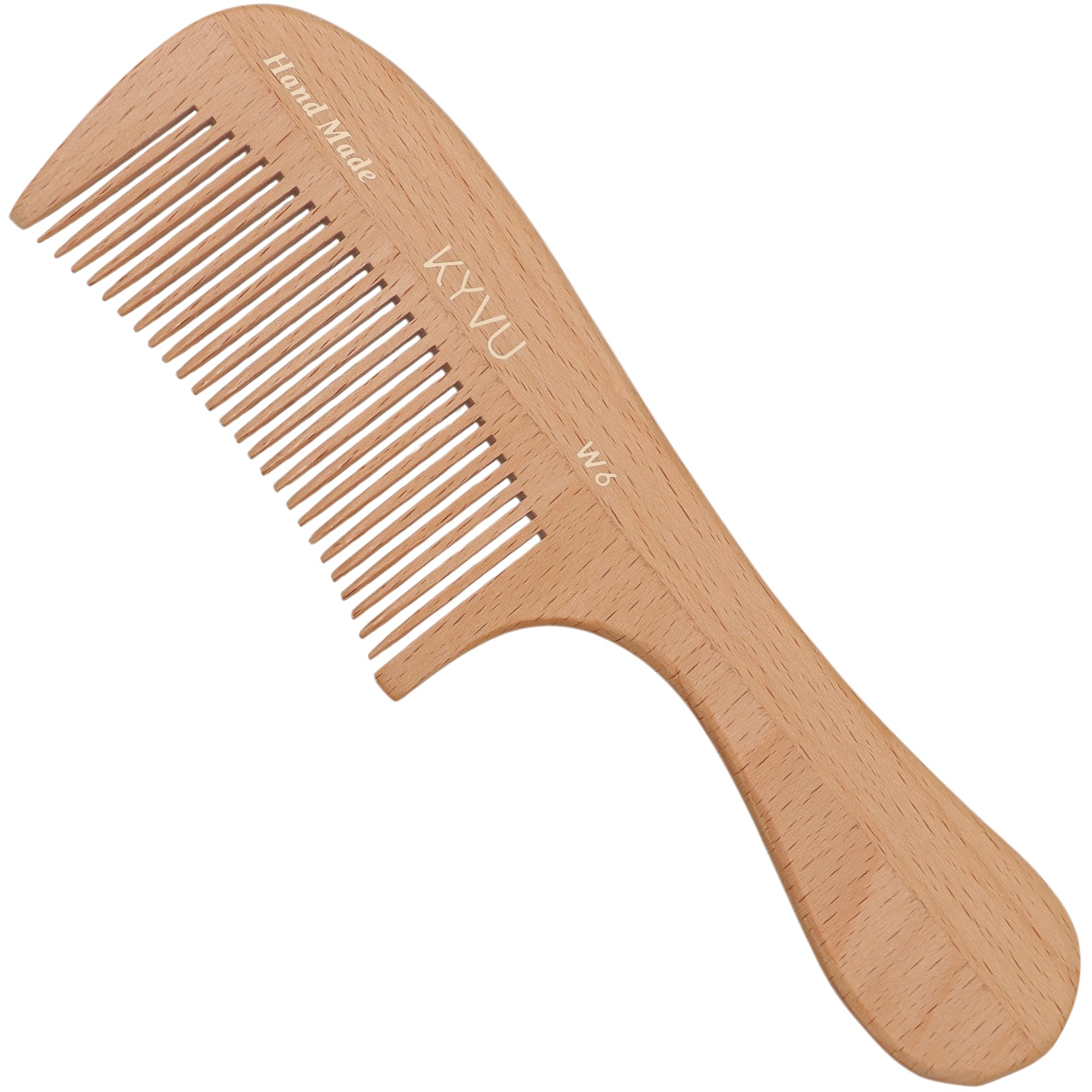 KYVU Wooden Hair Comb with Handle, Handmade 19 cm Fine-Tooth Beech Wood Comb for Men & Women