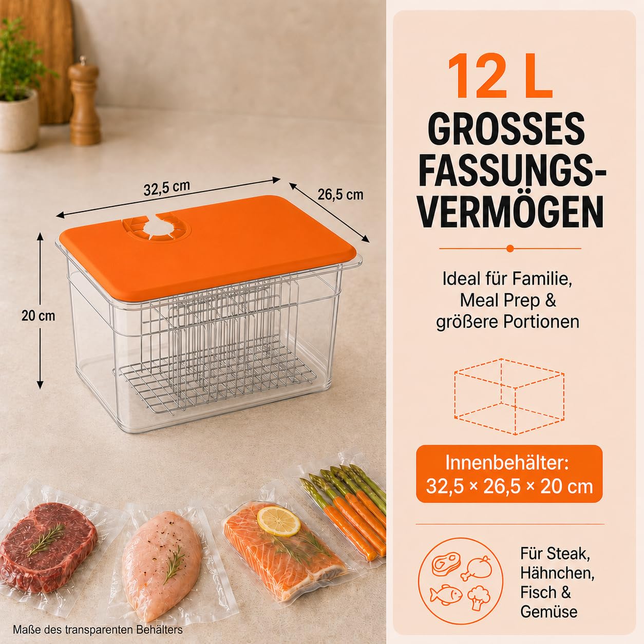 Sous Vide Behälter 12L, Sous Vide Container mit Silikondeckel