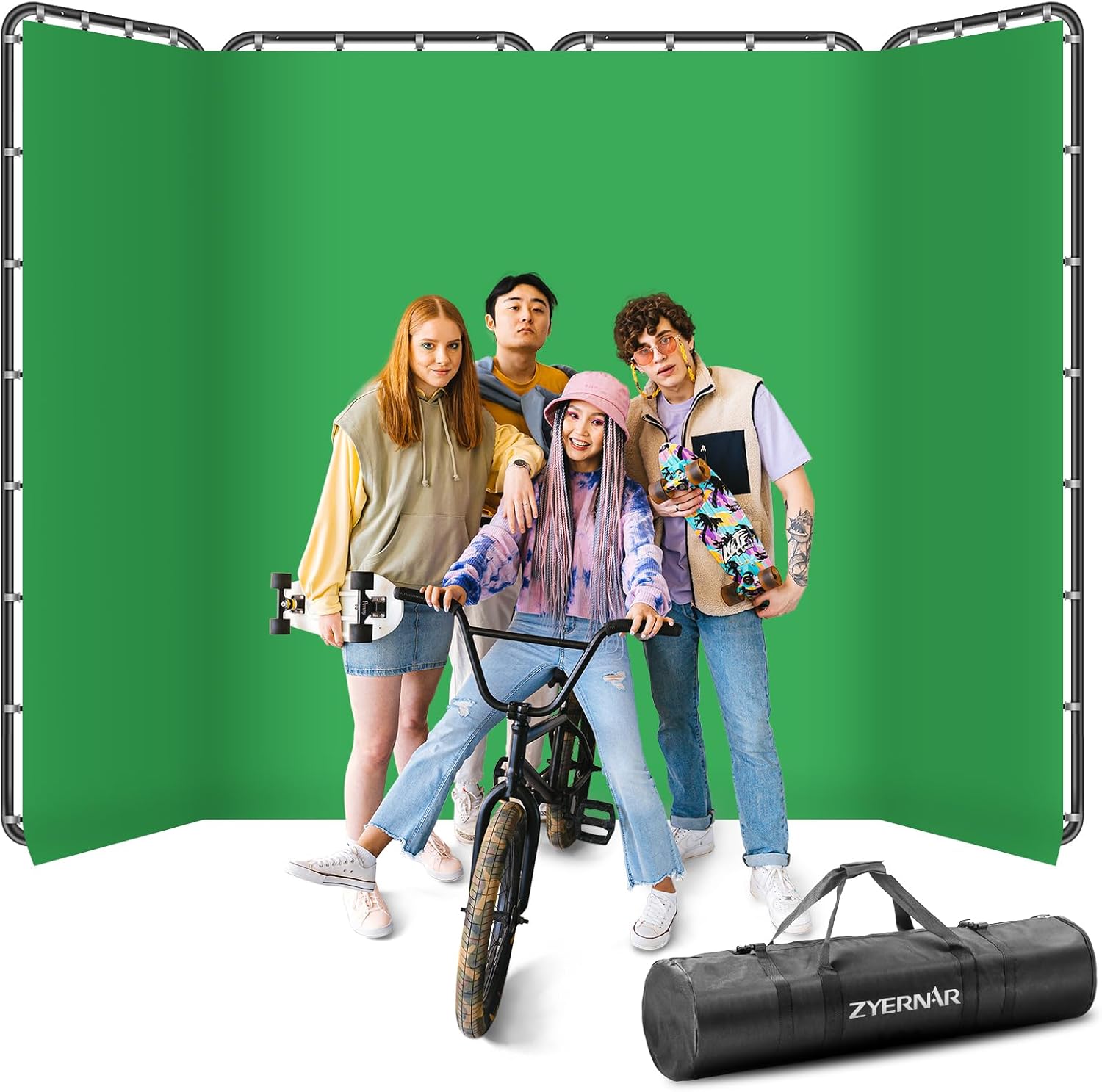 7.87ft x 13.12ft Green Screen Backdrop with Stand,Zyernar Large Green Collapsible Backdrop with Stand foror Photo Studio Video Shooting,YouTube Tutorials and Real-Time Videos, Streaming Games,Stage