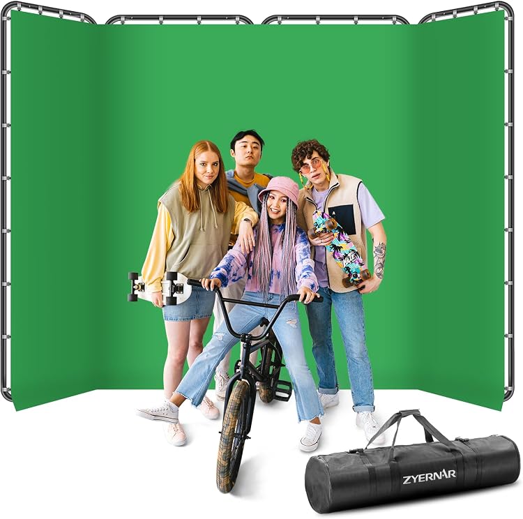 Zyernar 7.87ft x 13.12ft Collapsible Green Screen Backdrop with Stand for Video Shooting and Streaming