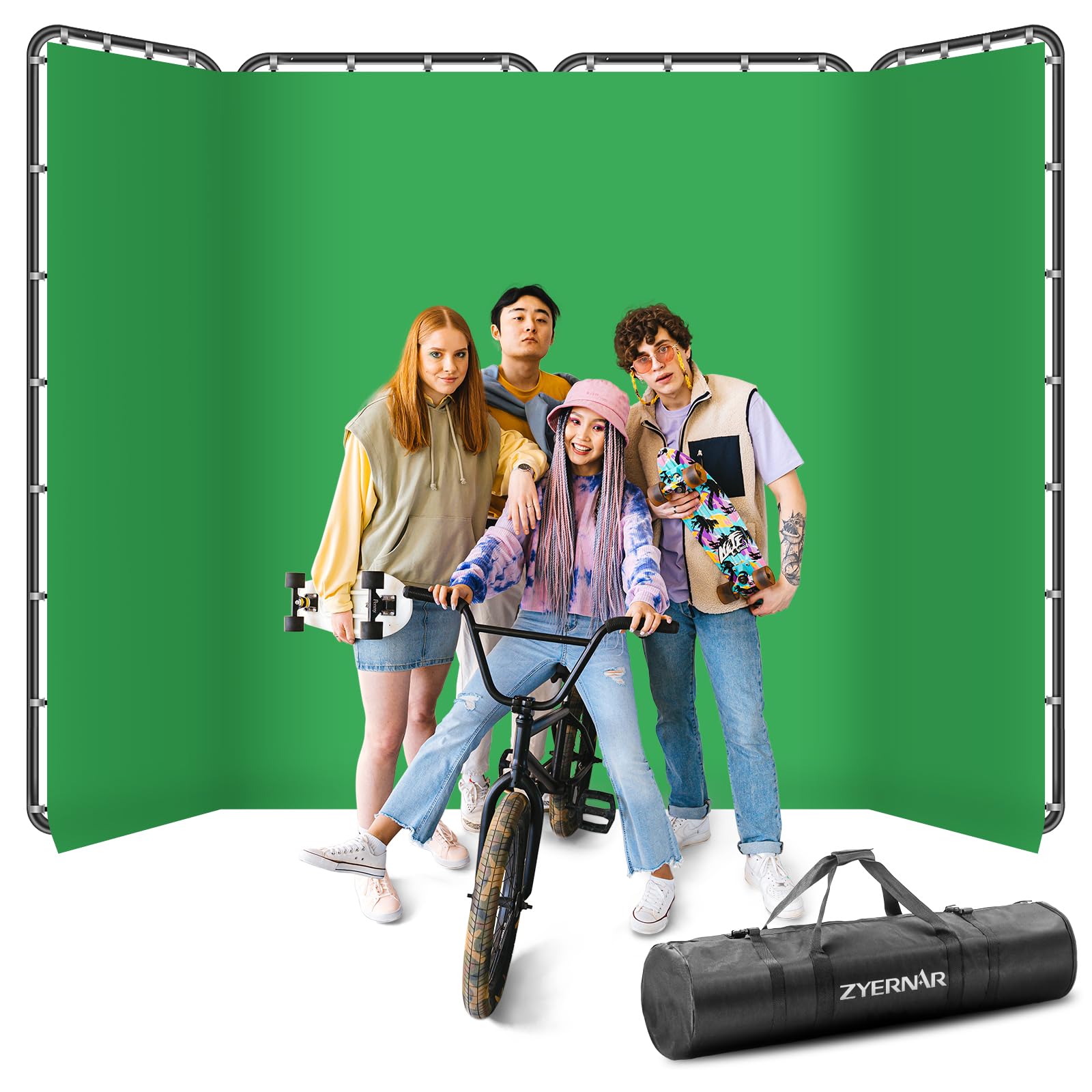 7.87ft x 13.12ft Green Screen Backdrop with Stand,Zyernar Large Green Collapsible Backdrop with Stand foror Photo Studio Video Shooting,YouTube Tutorials and Real-Time Videos, Streaming Games,Stage
