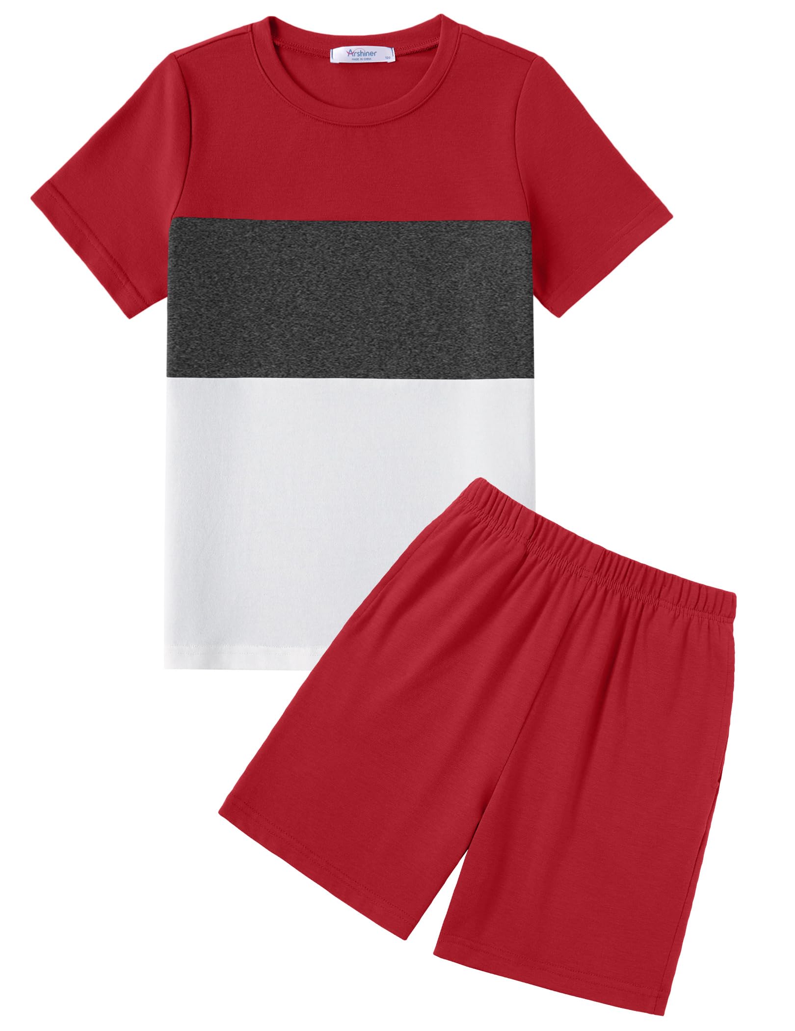Arshiner Jungen Tshirt mit Short Set Sommer Bekleidungssets 6-14 Jahre | Zweiteiliges, Baumwolle, Farbblock, Casual, Sport, Mode