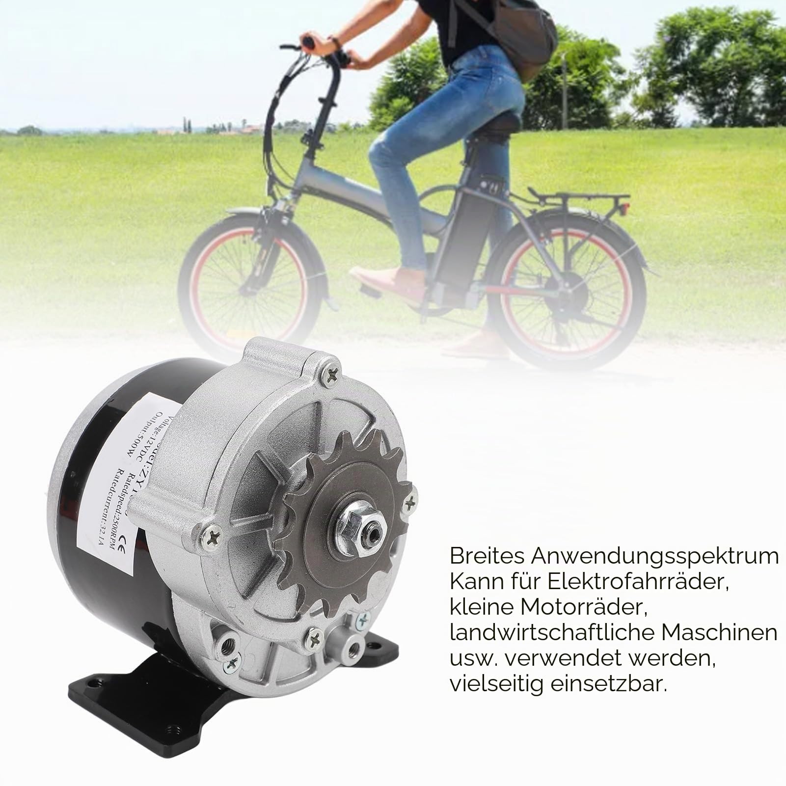 Getriebemotor 12V 500W Bürstenmotor, 2500RPM Reduktion Elektromotor mit 13 Zahn Zahnrad für Elektrofahrrad, Motorrad, Landwirtschaftliche Maschine