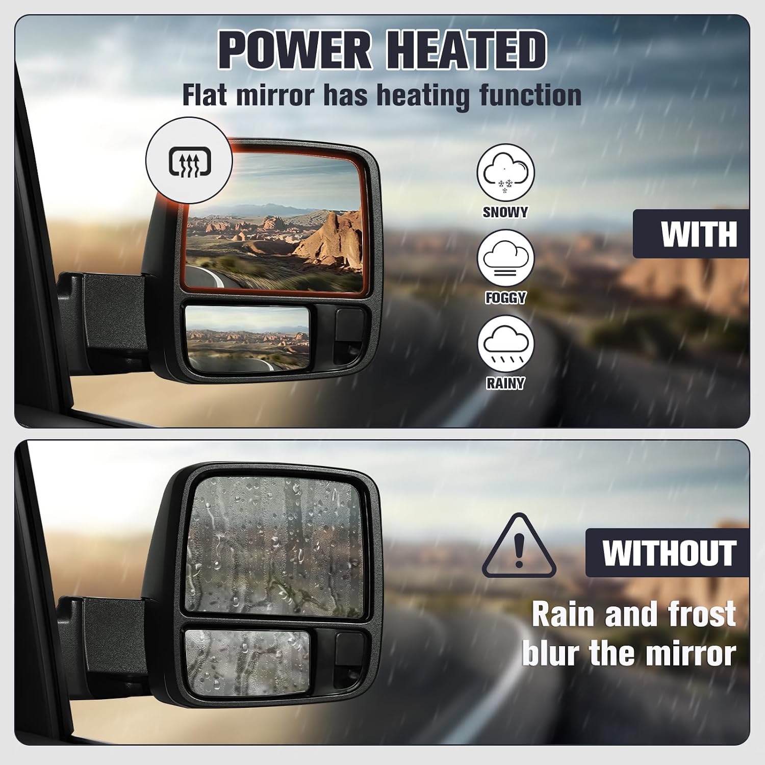 Tow Mirrors for Dodge Ram 1500 (2009-2018), Dodge Ram 2500 3500 (2010-2018) Towing Mirror with Turn Signal Power Heated Glass Running Light Extendable Manual Telescoping and Folding