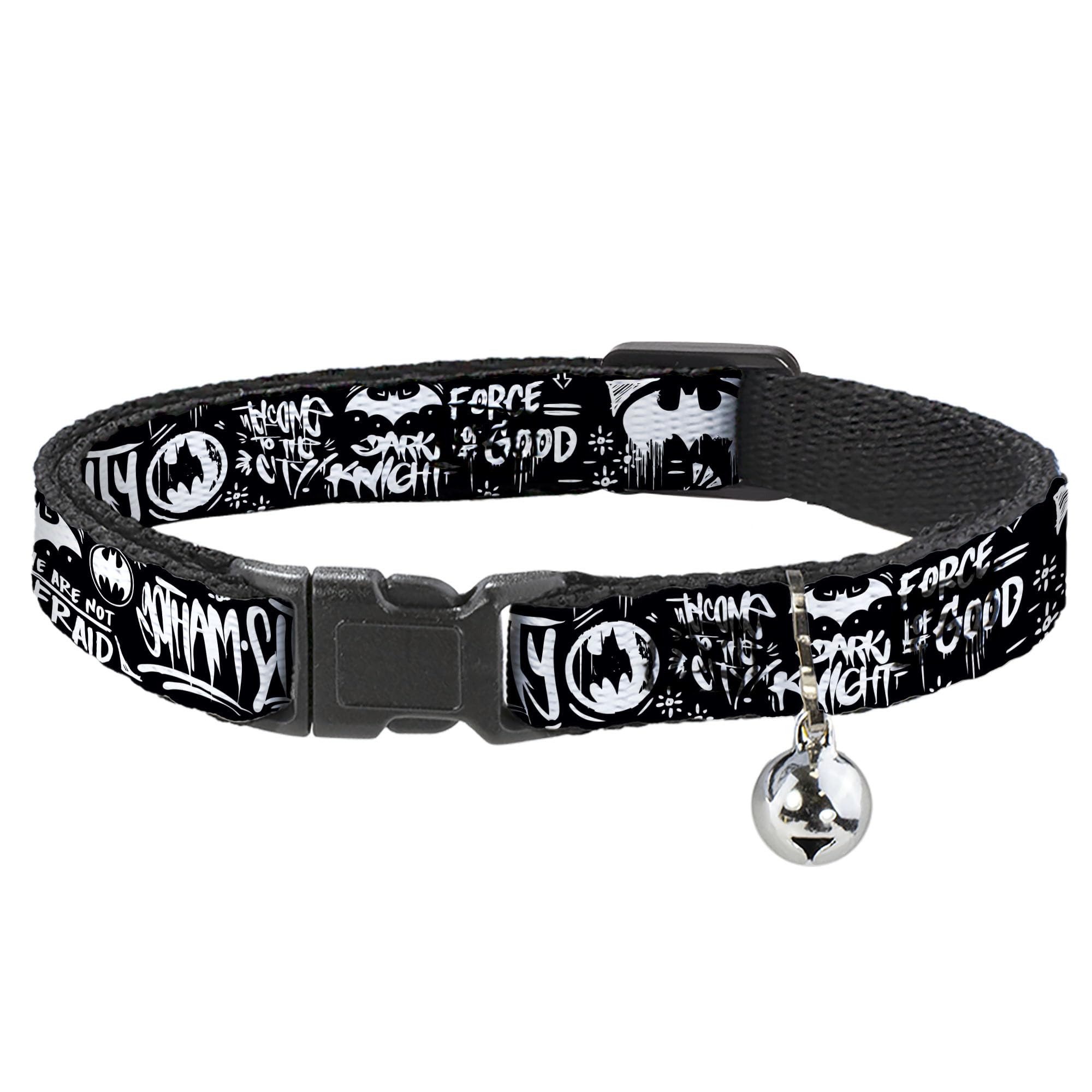Collier Batman pour chat graffiti noir et blanc réglable 21-30 cm