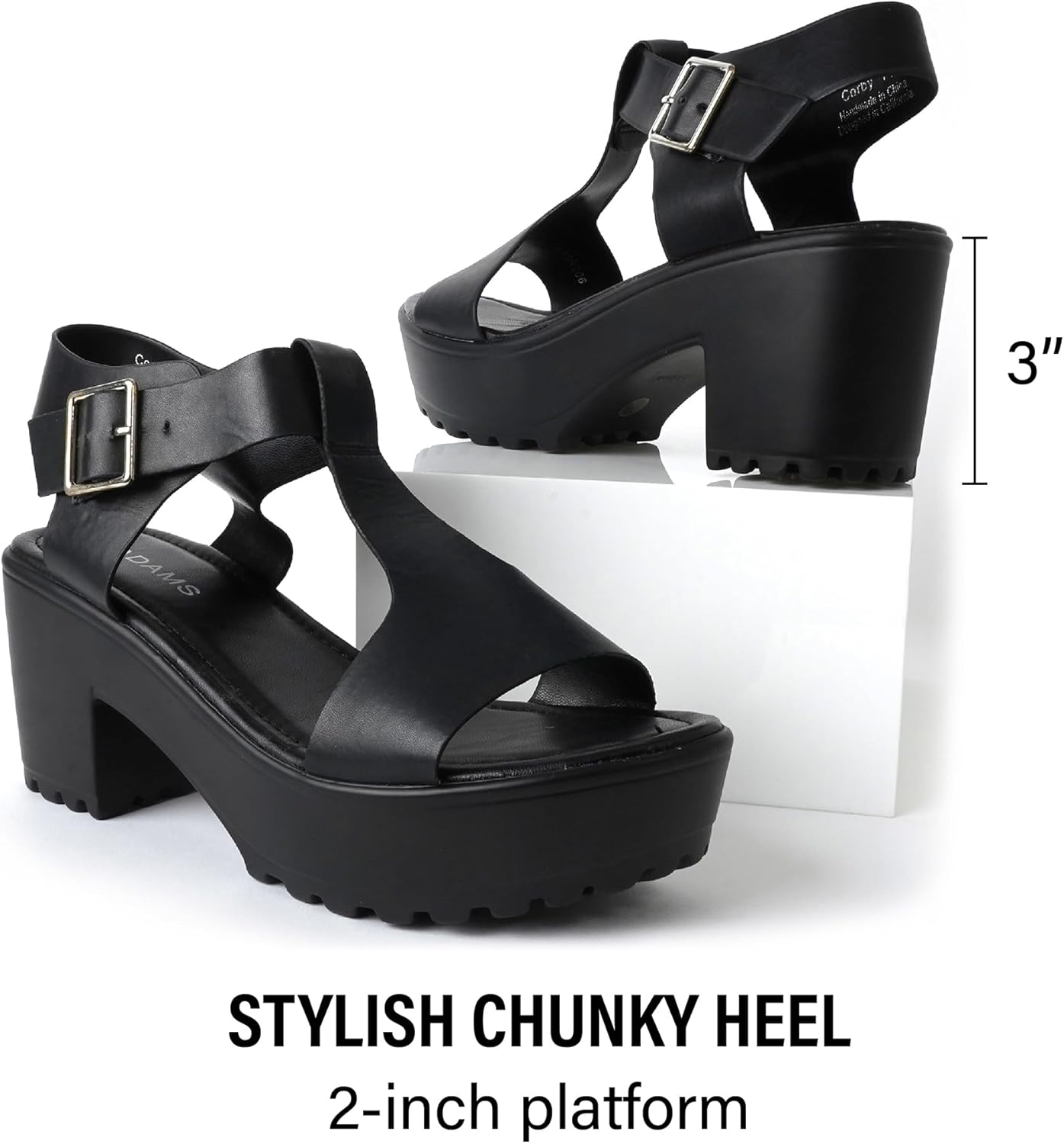 J. Adams Corby Platform Sandal - Low Heel T-Strap Open Toe Flatform Ankle Strap, Black Pu, 8.5 - Image 5