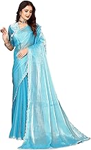 Women's Shimmer Chiffon Lace Boarder Shiny Stone and Diamond Work Saree With Unstitched Blouse Piece