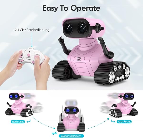 Besuche den ALLCELE- ALLCELE Roboter Kinder Spielzeug, Wiederaufladbares Ferngesteuertes mit LED-Augen Musik und Interessanten Geräuschen für ab 3 4 5 6 7 8 Jahre Jungen und Mädchen Geschenk -Pink in use