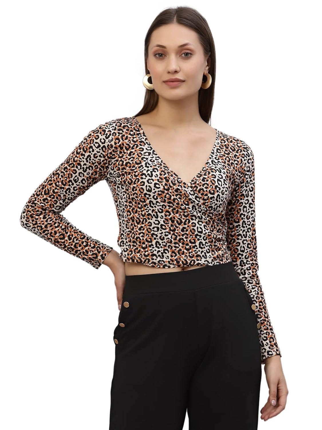 Rigo Women Animal Print Wrap Crop Top
