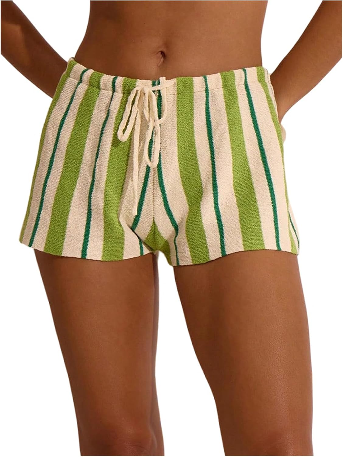 SHENHE Women's Striped Mini Shorts Drawstring Low Rise Beach Vacation Summer Shorts