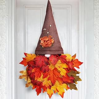 Fall Wreath, 27 Inch Fall Wreaths for Front Door, Gnomes Fall Autumn Decor with Leaves, Outdoor Indoor Thanksgiving Day Wreath Decorations for Wall Window Porch Home