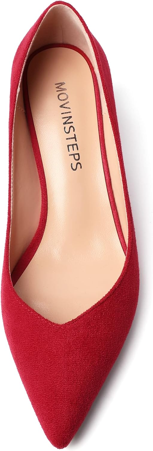 MOVINSTEPS Womens Pointed Toe Slip On Dress Dating Chunky Low Heel Pumps Shoes 2 Inch