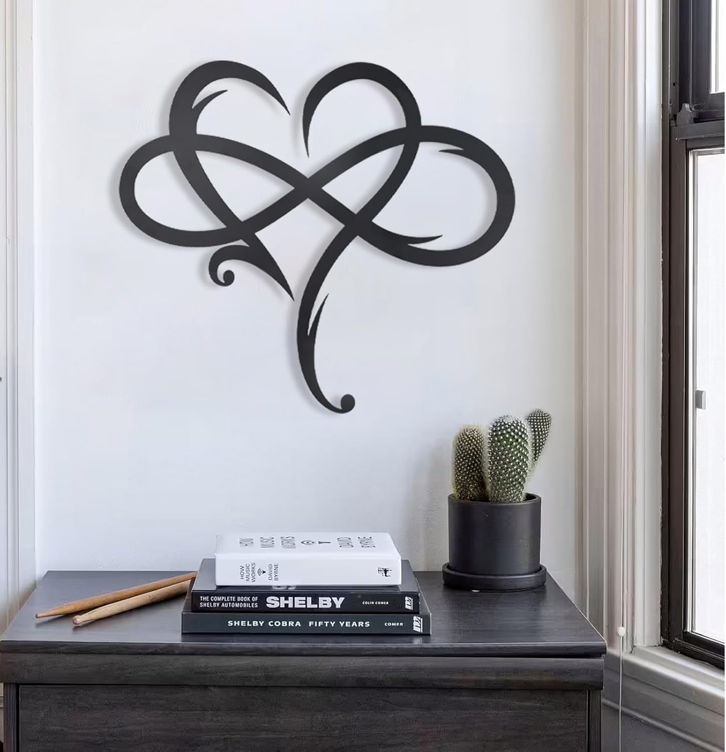 OYEFLY Infinity Heart Metal Wall Decor,Infinity Heart Wall Decor for Room Living,Wedding Decor (Black, style1 23.6 x 20.6in)
