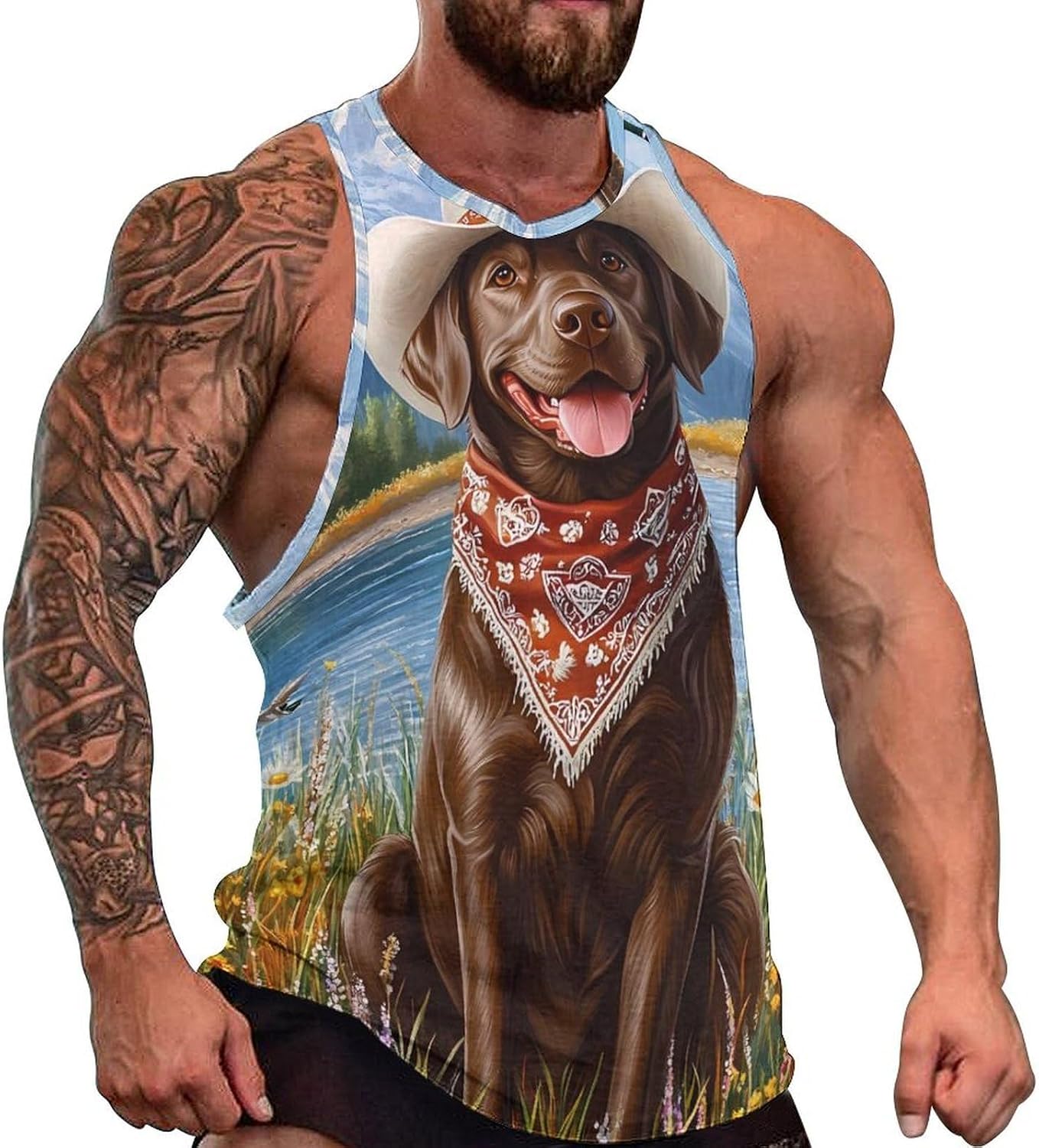 Labrador Dog Duck Hunting Men's Tank Tops Sleeveless Muscle Shirts for Men Lightweight Vest Crew Neck T-Shirts