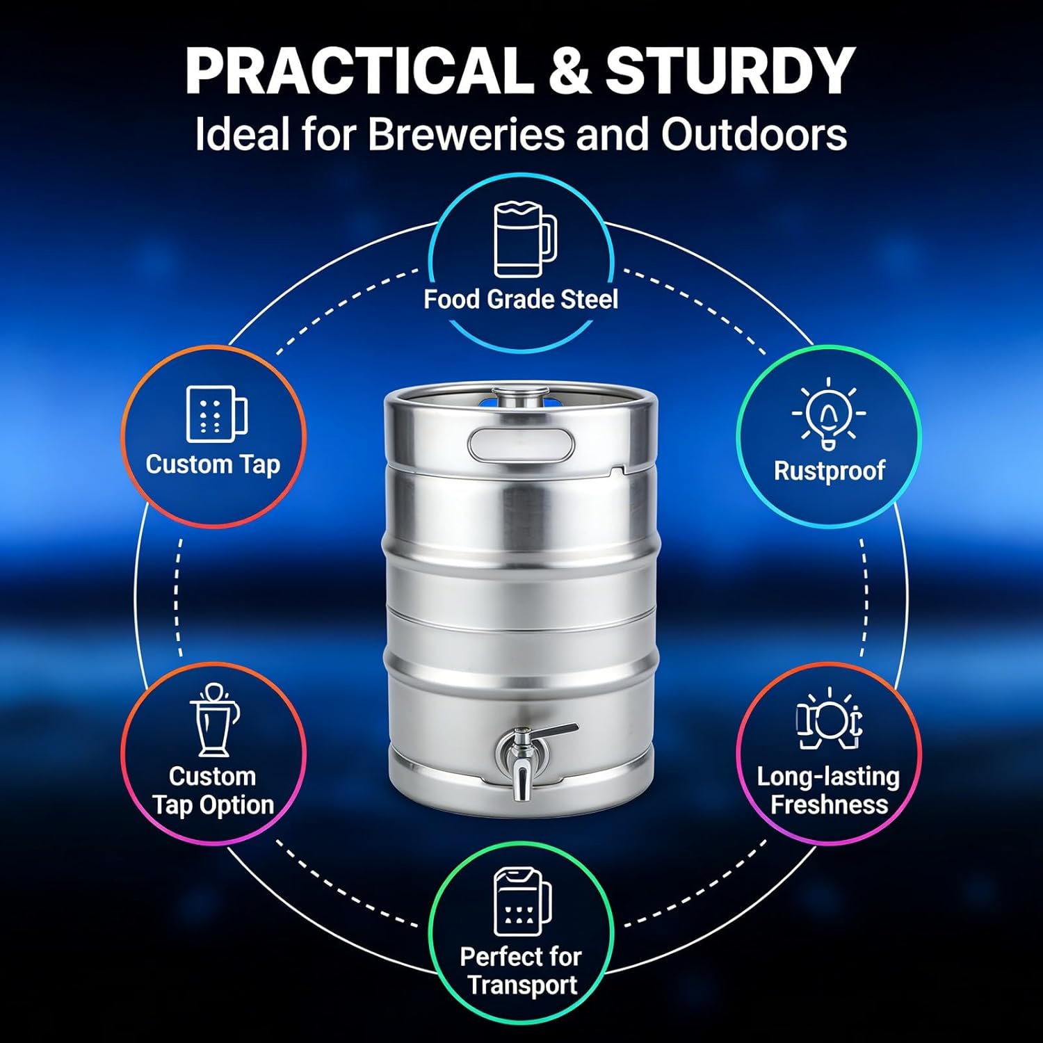 4L Stainless Steel Beer with Spiral Cover Lid - Durable Rustproof Mini Keg for Home Brewing, Outdoor Use, and Craft Beer Storage