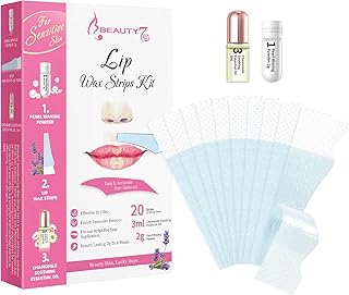 Beauty7 Sensitive Lip Wax Strips, Facial Wax Strips, Face Hair Removal, 20 pcs with Pearl Powder Essential Oil Waxing Strip, for Sensitive Skin Types Women