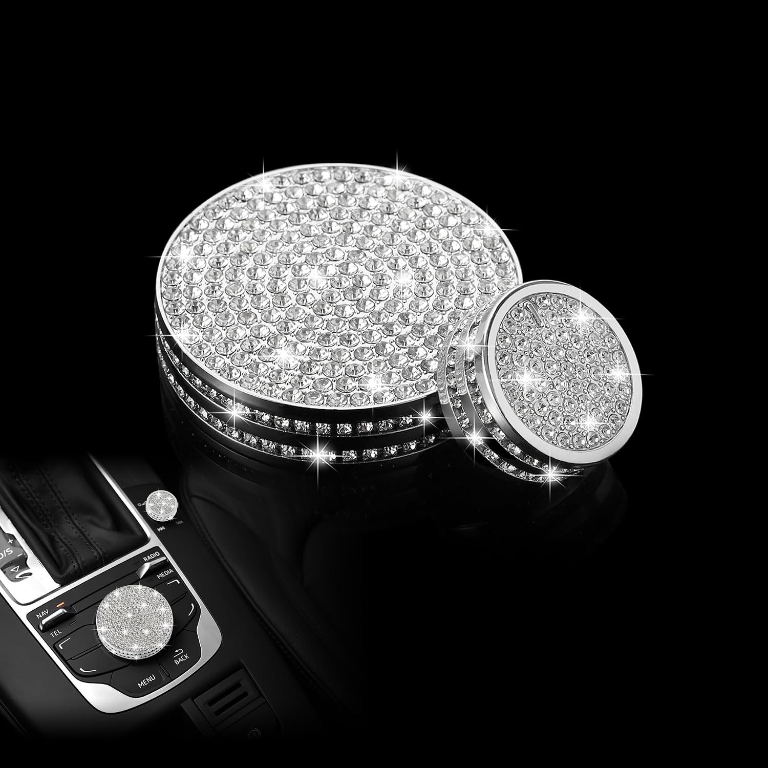 TOMALL Bling Center Console Multimedia Knob Button Cover Compatible with Audi A3 S3 2014-2020 Crystal Media Button Cover Trim Bling Interior Modification Trims for Car Accessories