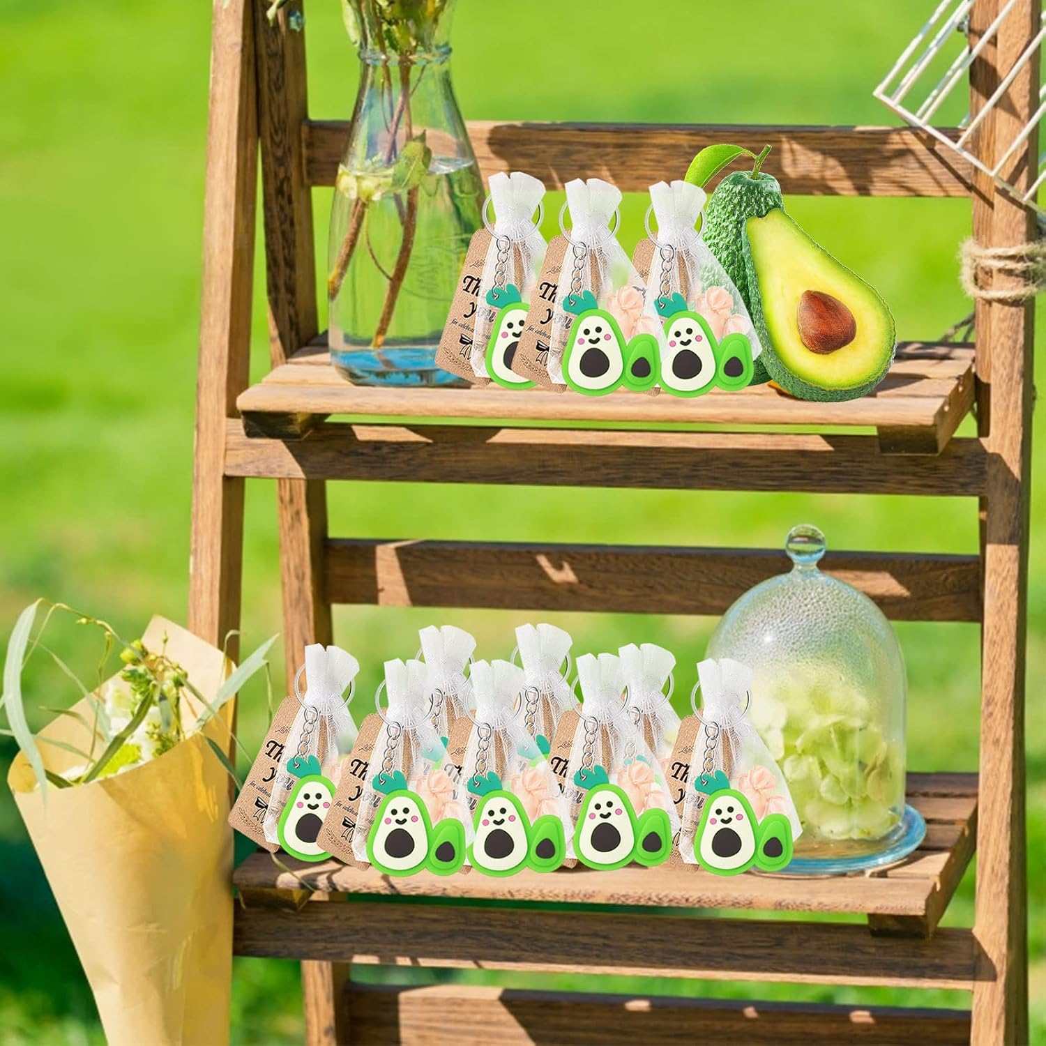 CiciBear 60 Pack Fruit Party Decorations for Guests, 20 Avocado Keychains, 20 Tags and 20 Gift Bags for Mexican Themed Party, Avocado Lover, Tropical Birthday, Fiesta Baby Shower, Green image 2
