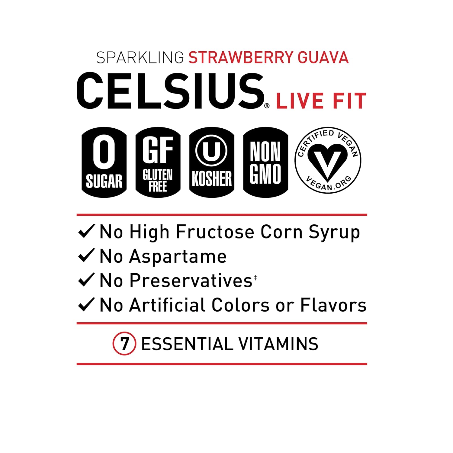 CELSIUS Sparkling Strawberry Guava, Functional Essential Energy Drink 12 Fl Oz (Pack of 12) : Grocery & Gourmet Food