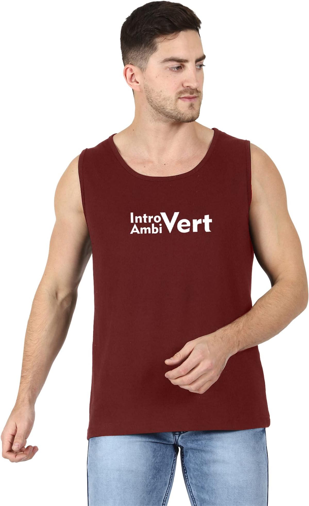 T-shirt TruckIntrovert Ambivert Printed Tank Tops for Men and Boys | Sleeveless Tshirts | Introverts | Cotton | Stylish | Quote Gym Wear